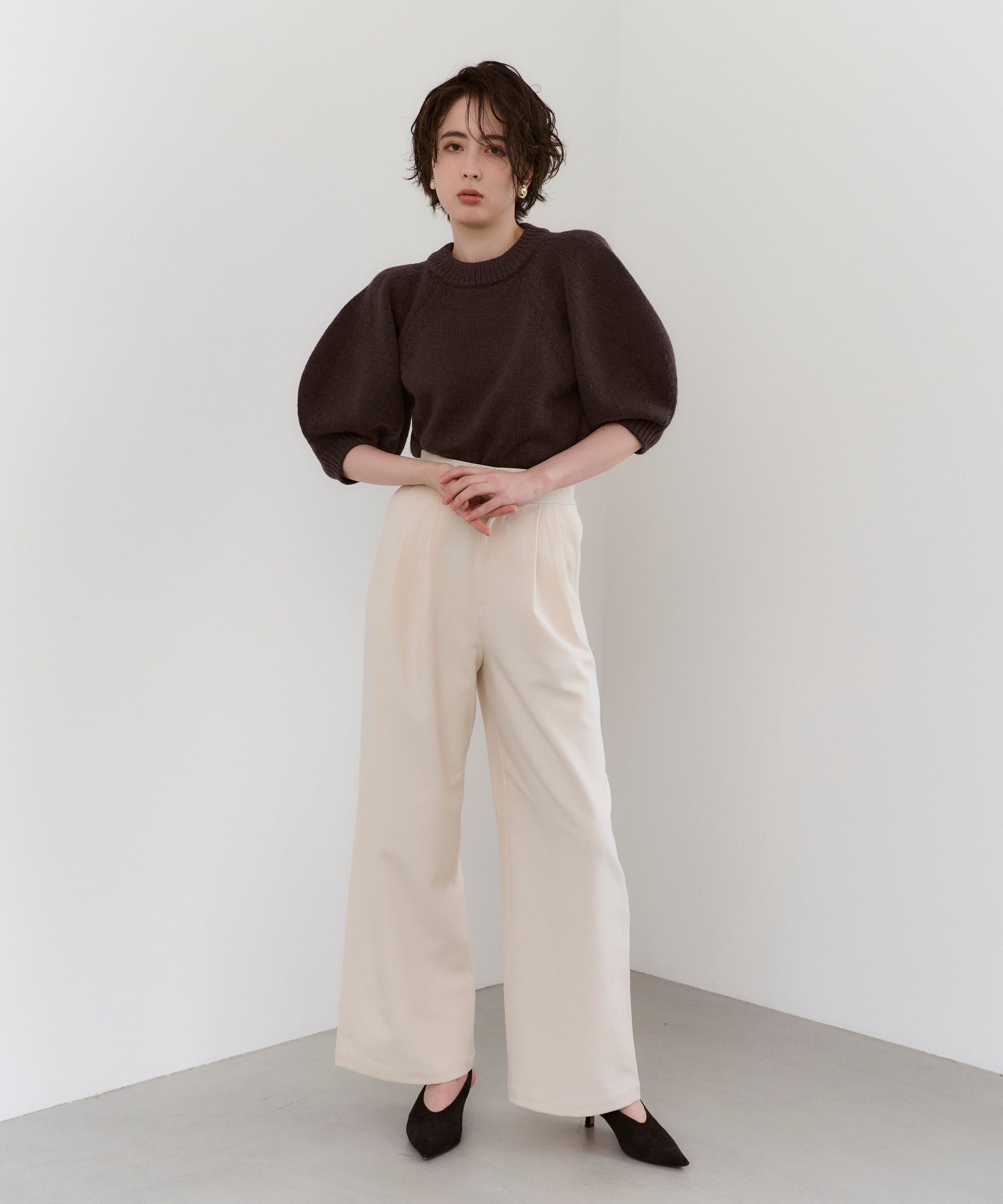 【Anti-Pilling】Wool Mix Half Sleeve Knit
