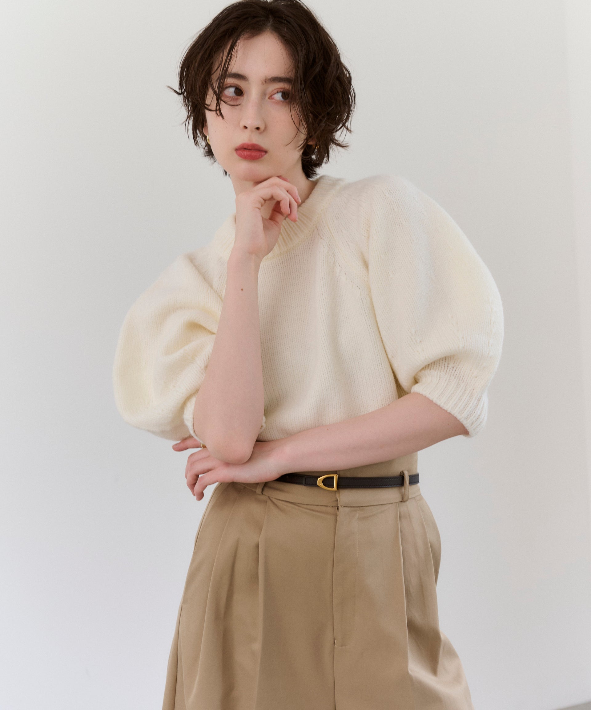 【Anti-Pilling】Wool Mix Half Sleeve Knit
