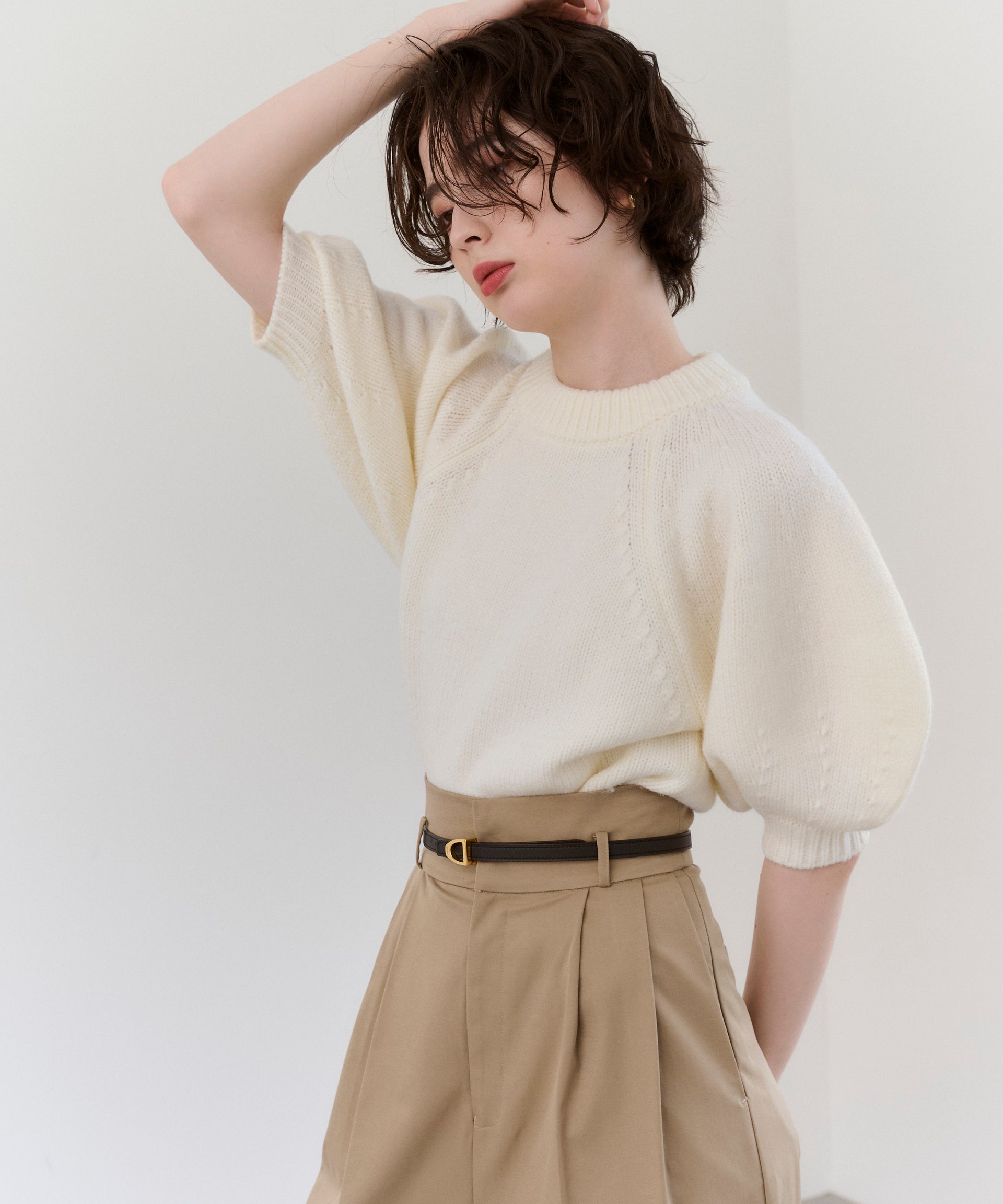 【Anti-Pilling】Wool Mix Half Sleeve Knit