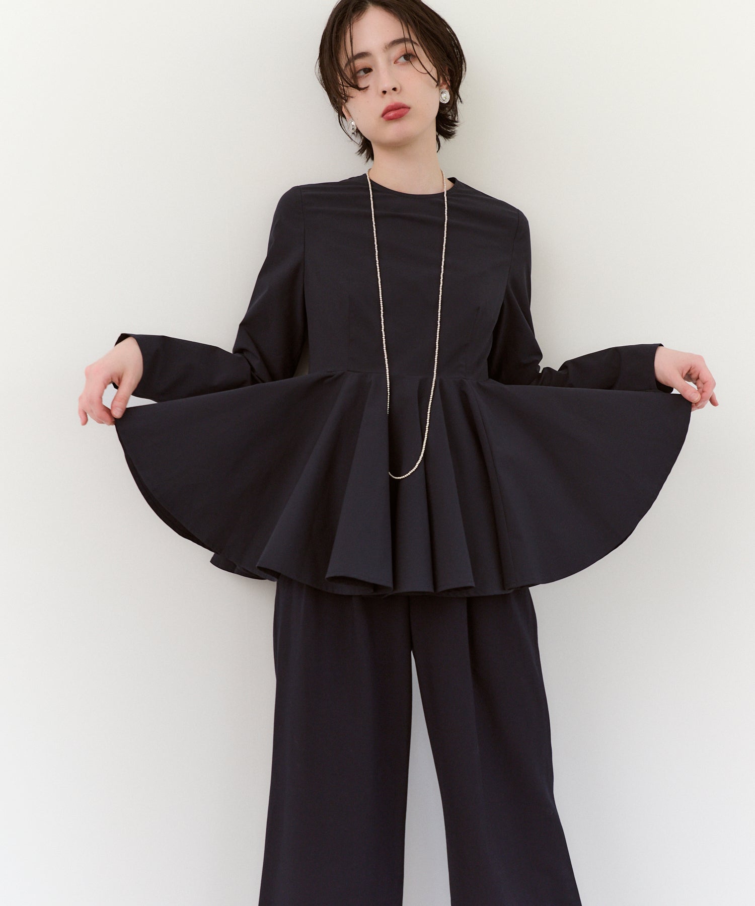 【Water-Repellent】Basic Peplum Blouse