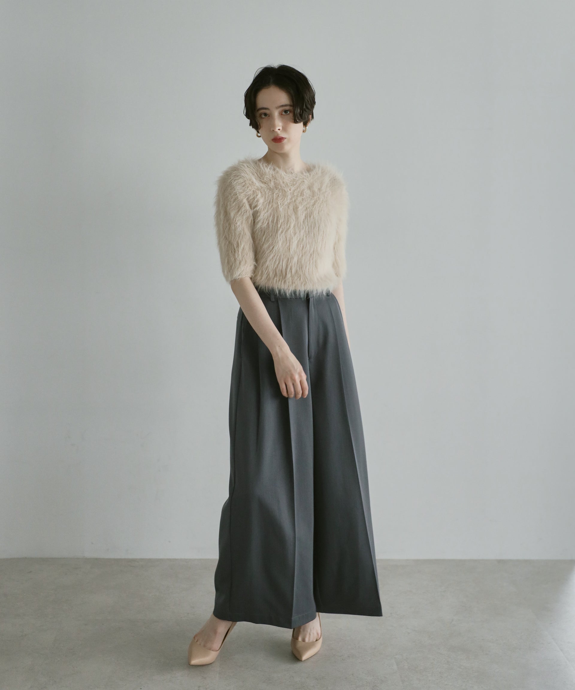 【Soft Touch】Fluffy Shaggy Half Sleeve Knit