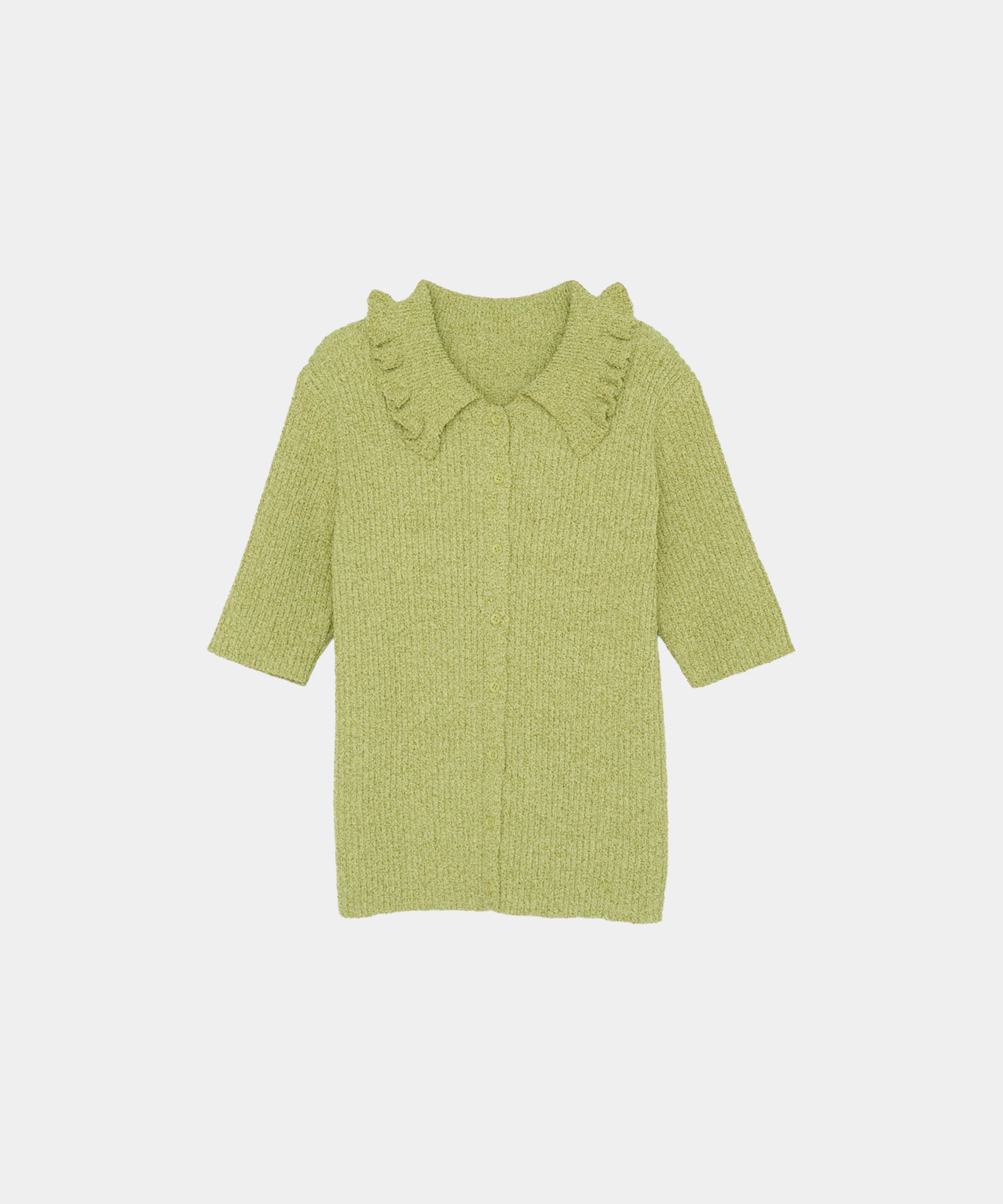 【Easy-Care】Mini Frill Collar Half Sleeve Rib Knit