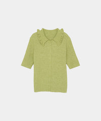 【Easy-Care】Mini Frill Collar Half Sleeve Rib Knit