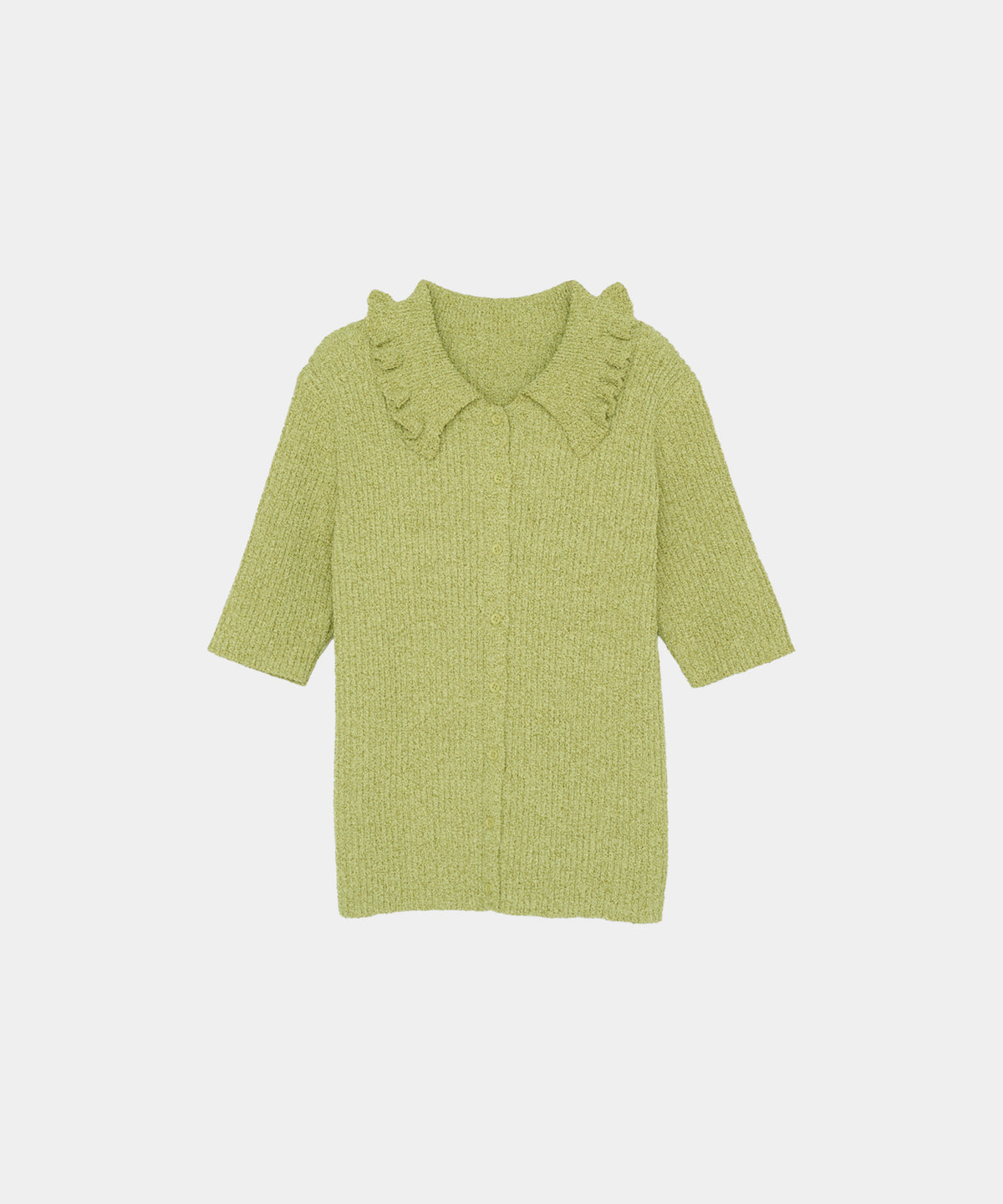 【Easy-Care】Mini Frill Collar Half Sleeve Rib Knit
