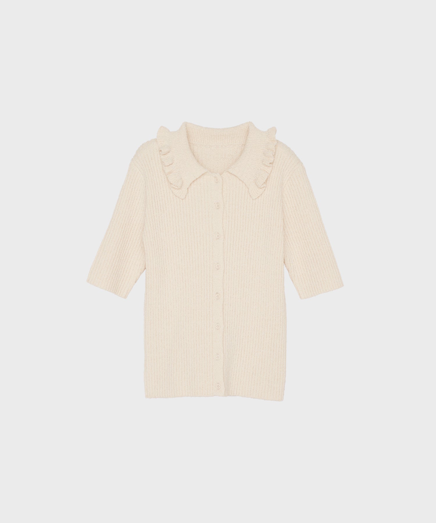 【Easy-Care】Mini Frill Collar Half Sleeve Rib Knit