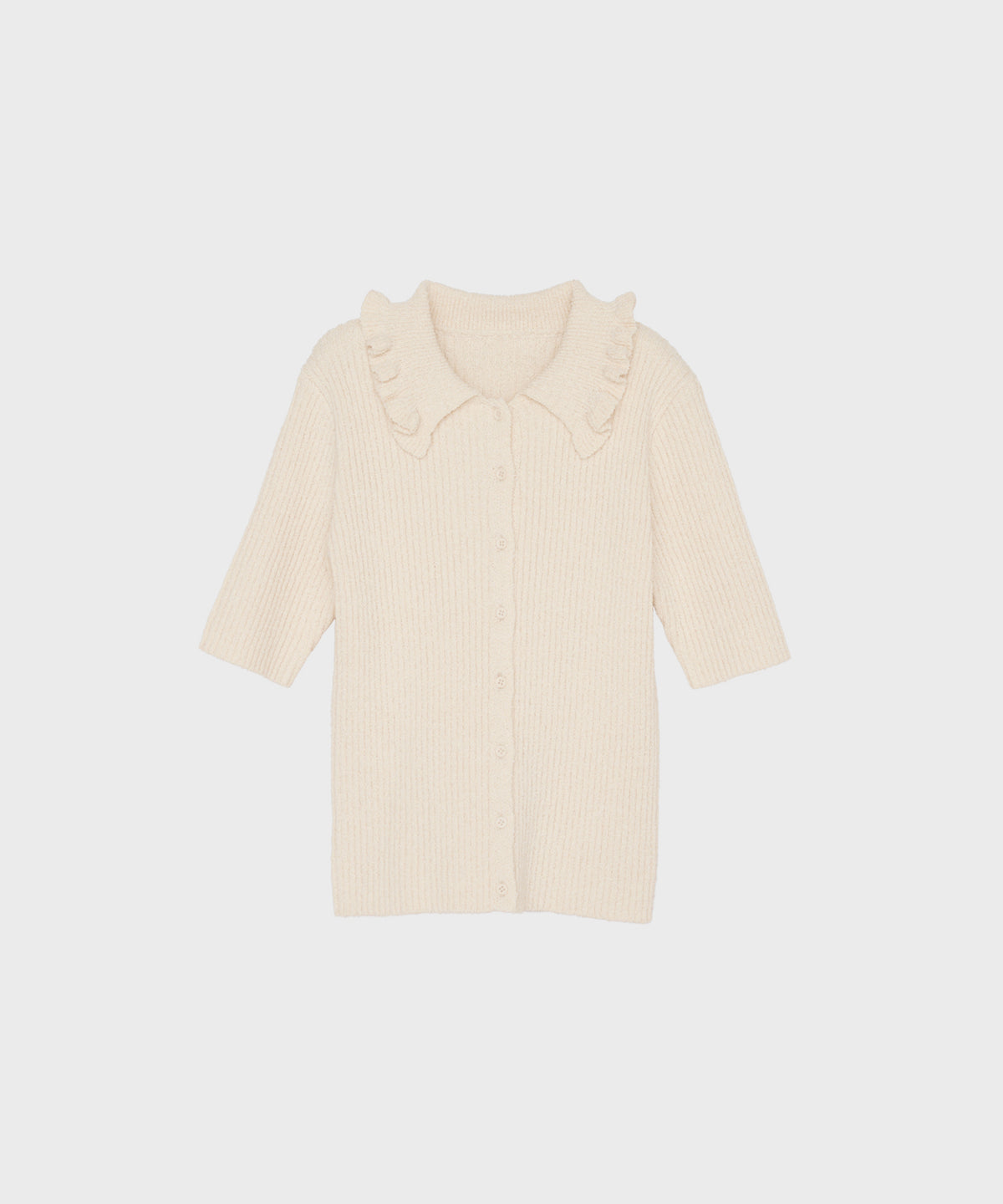 【Easy-Care】Mini Frill Collar Half Sleeve Rib Knit