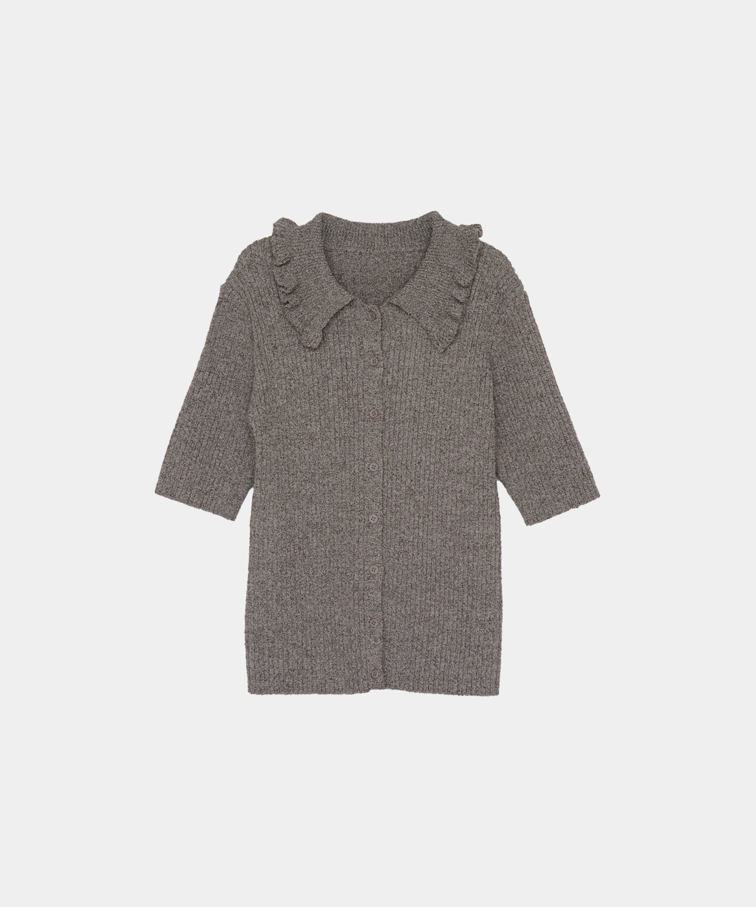 【Easy-Care】Mini Frill Collar Half Sleeve Rib Knit
