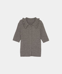 【Easy-Care】Mini Frill Collar Half Sleeve Rib Knit