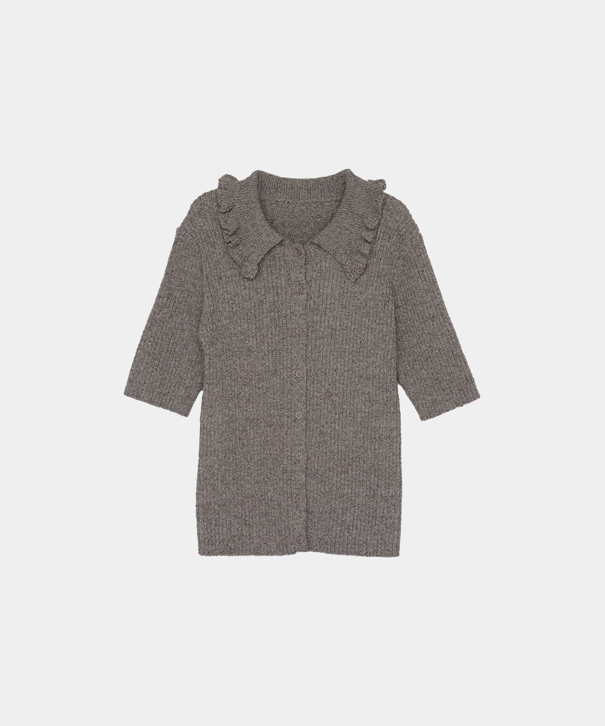 【Easy-Care】Mini Frill Collar Half Sleeve Rib Knit