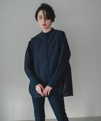 【Wrinkle Prevention】Lace Docking Blouse