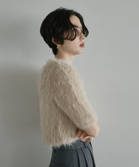 【Soft Touch】Fluffy Shaggy Half Sleeve Knit
