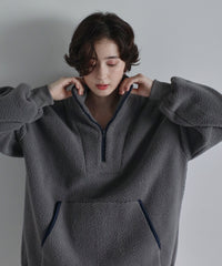 【Machine Washable】Minimal Logo Half-Zip Fleece