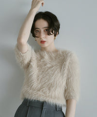 【Soft Touch】Fluffy Shaggy Half Sleeve Knit