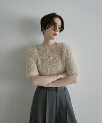 【Soft Touch】Fluffy Shaggy Half Sleeve Knit