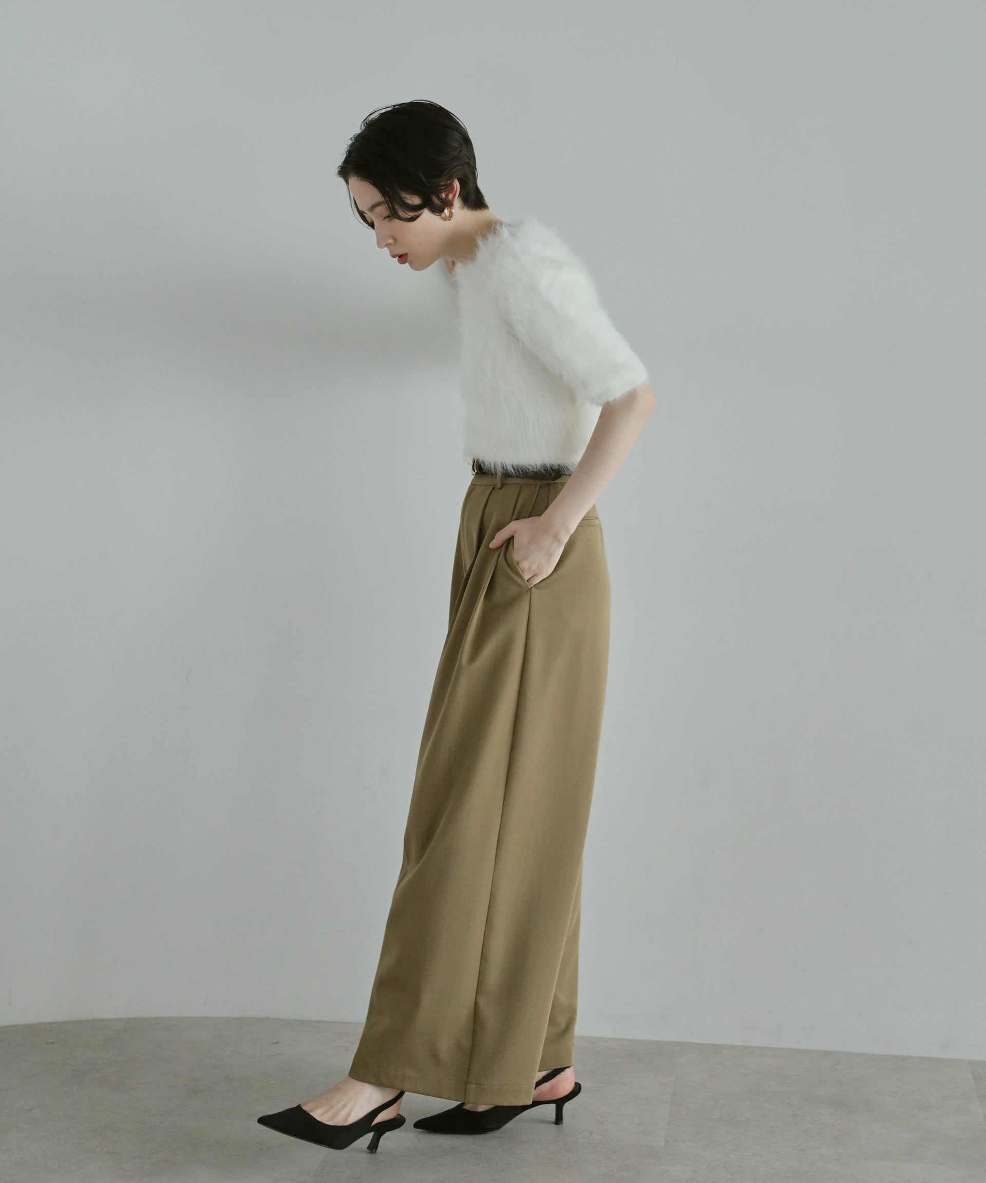 【Soft Touch】Fluffy Shaggy Half Sleeve Knit