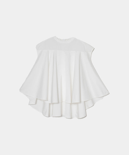 【Water-Repellent】Sheer Docking French Sleeve Blouse