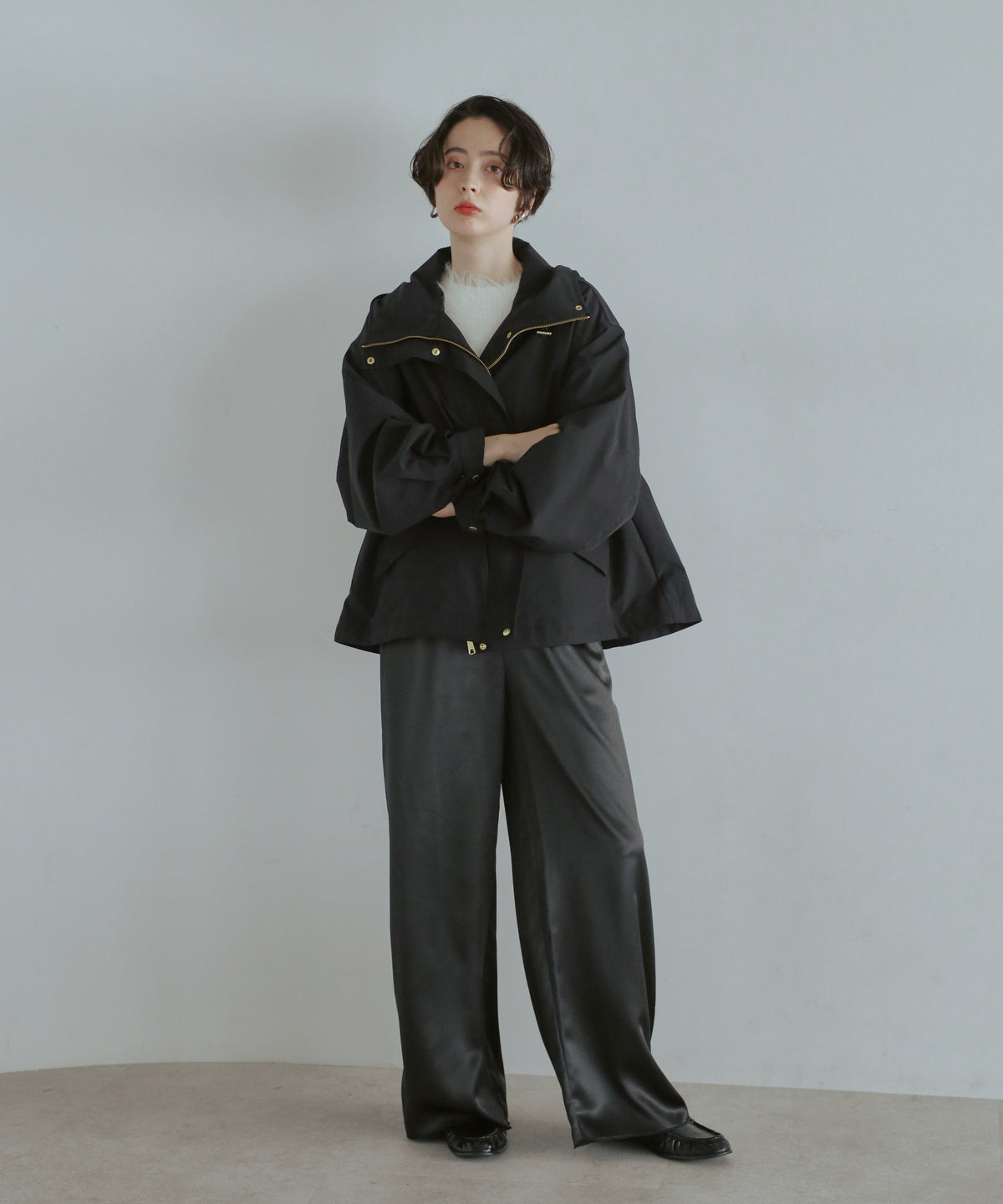 【Water Repellent】Stand Collar Flared Blouson