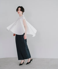 【Water-Repellent】Sheer Docking French Sleeve Blouse