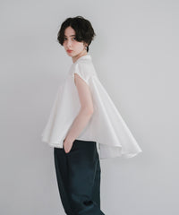 【Water-Repellent】Sheer Docking French Sleeve Blouse