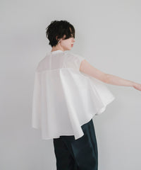 【Water-Repellent】Sheer Docking French Sleeve Blouse