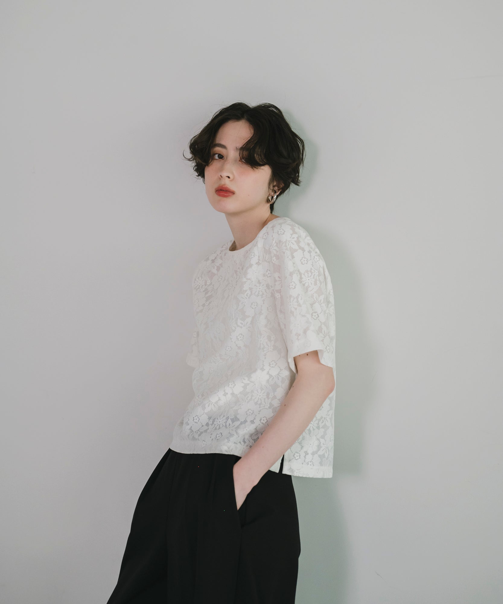 【Wrinkle Prevention】Lace Basic Tshirts