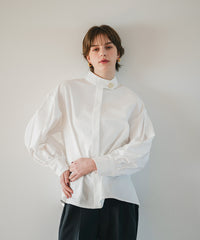 Gold Button Volume Sleeve Blouse
