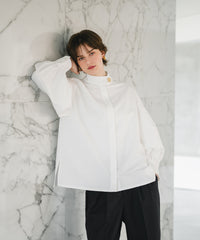 Gold Button Volume Sleeve Blouse