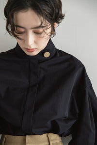 Gold Button Volume Sleeve Blouse