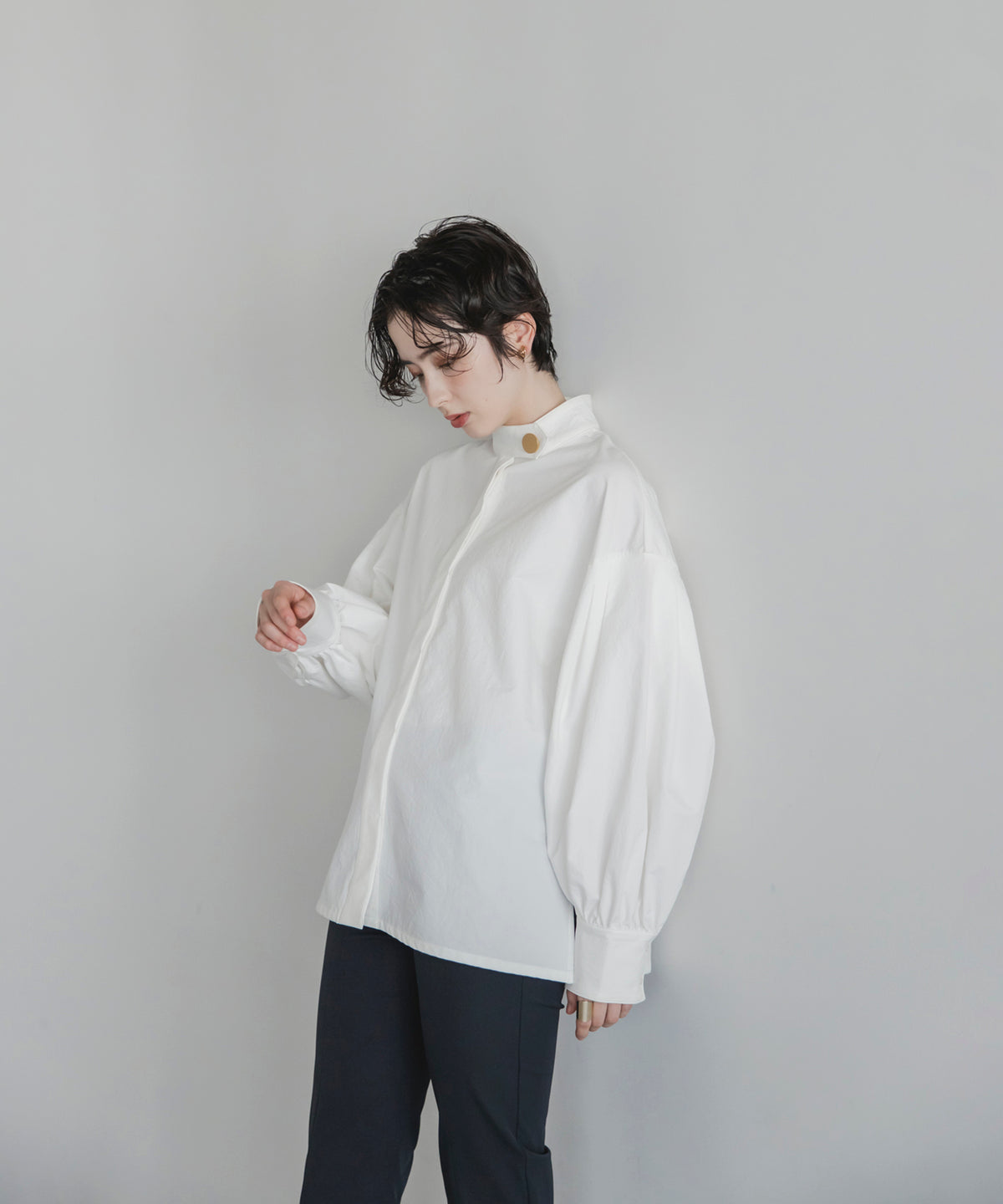 Gold Button Volume Sleeve Blouse
