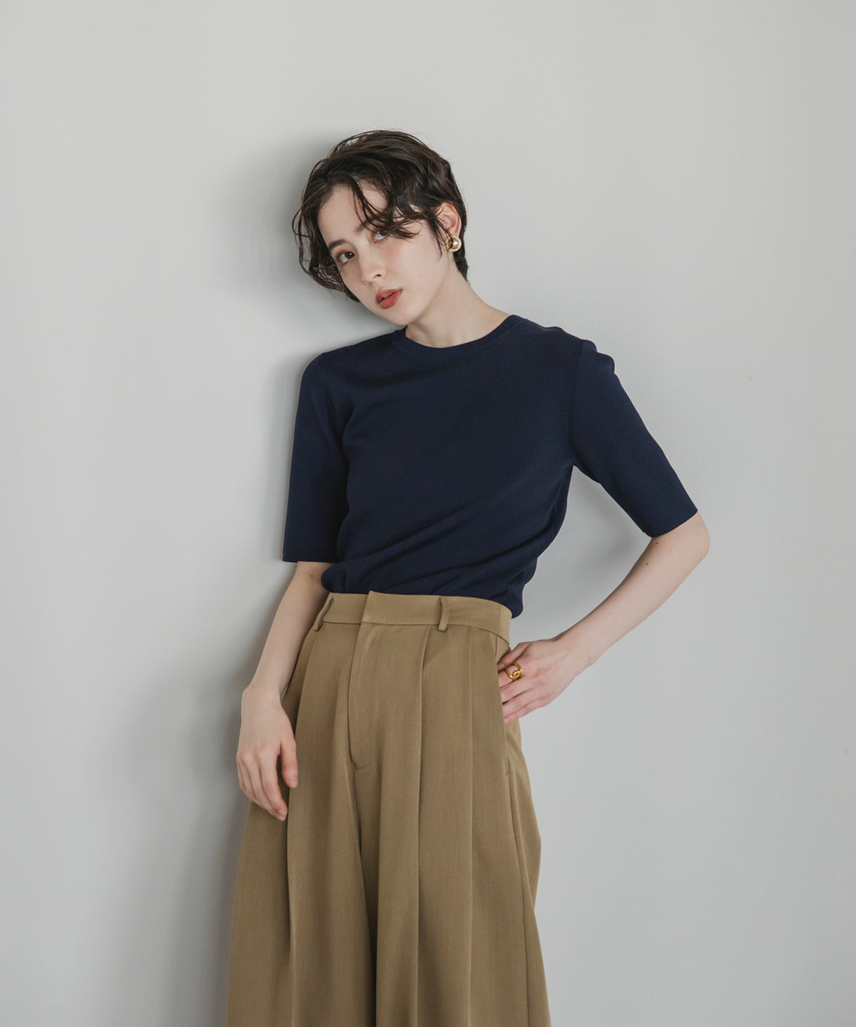 【Cool-Touch】Basic Half Sleeve Knit