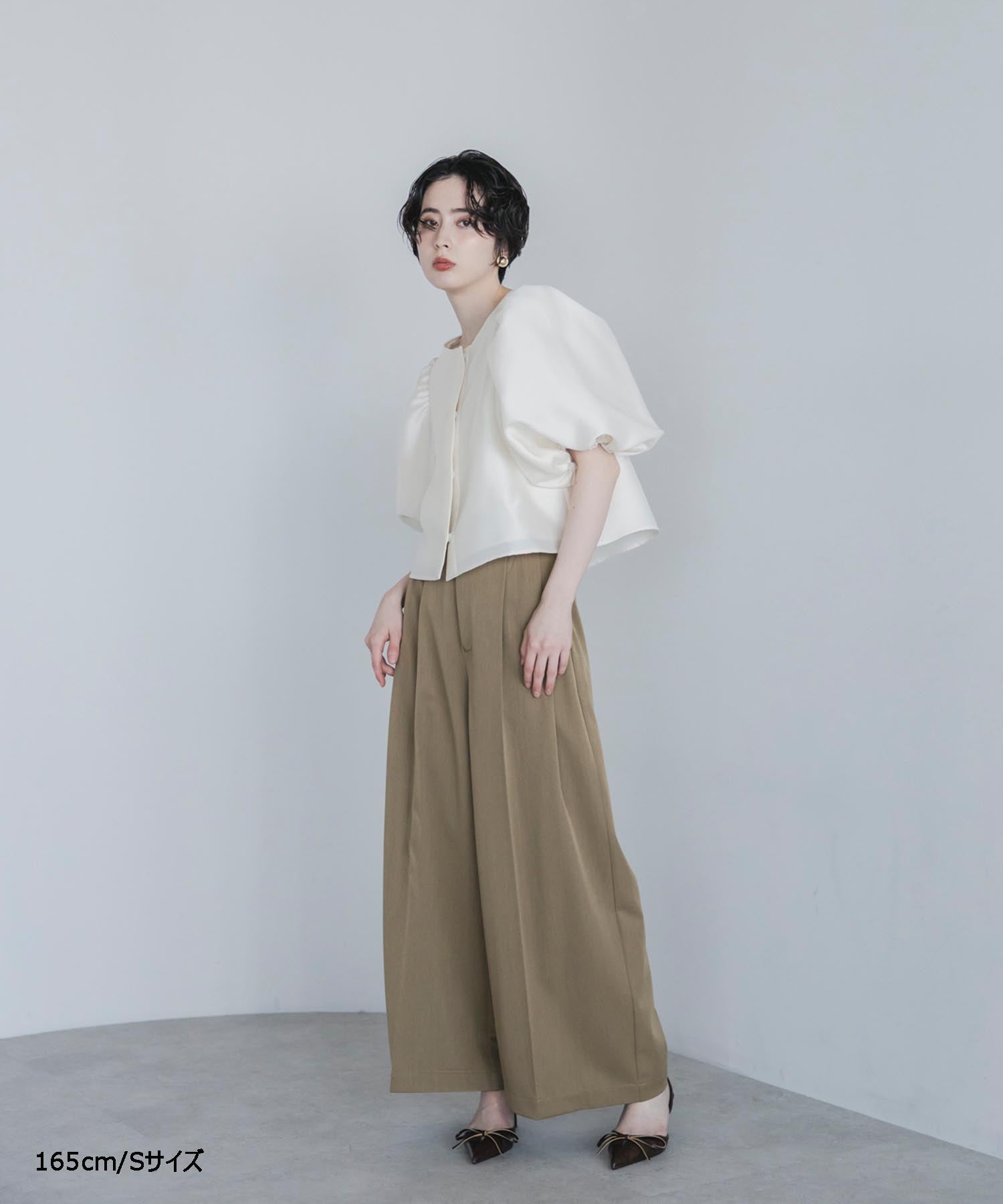 【Wrinkle Prevention】Comfort Line Wide Tuck Pants
