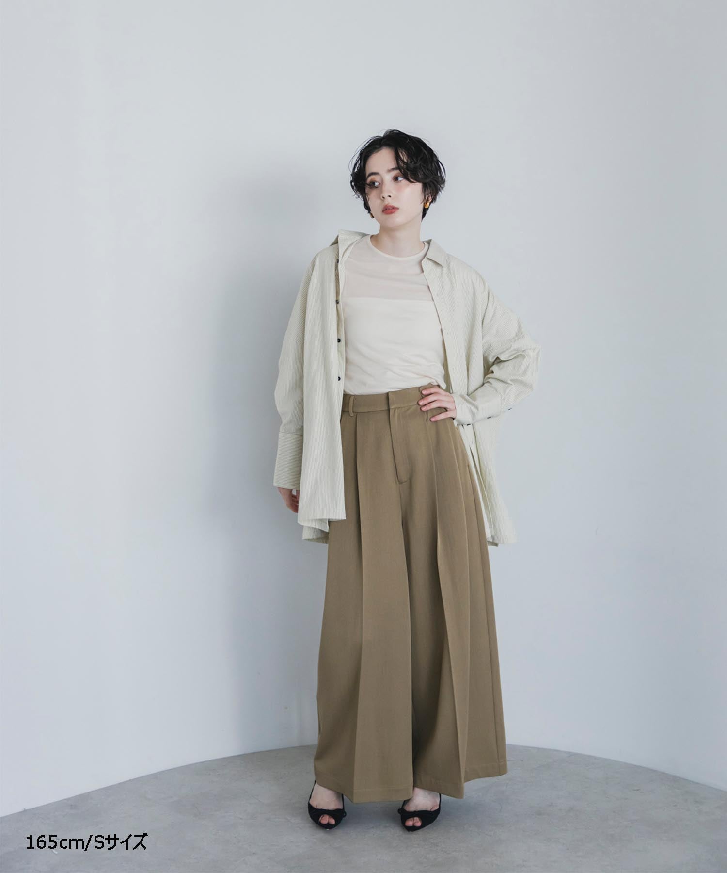 【Wrinkle Prevention】Comfort Line Wide Tuck Pants