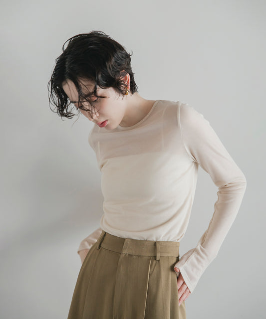 【Machine-Washable】Sheer Stretch Long Sleeve Tops