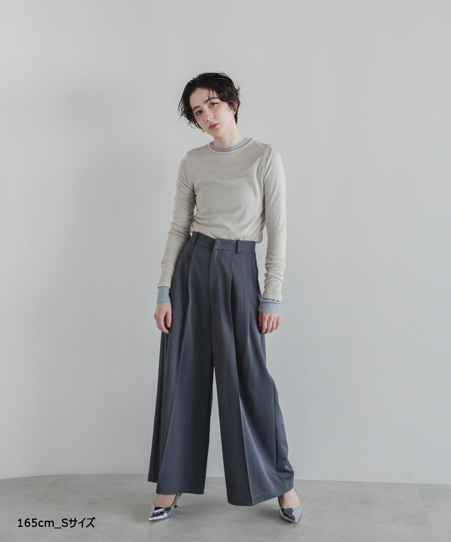 【Wrinkle Prevention】Comfort Line Wide Tuck Pants