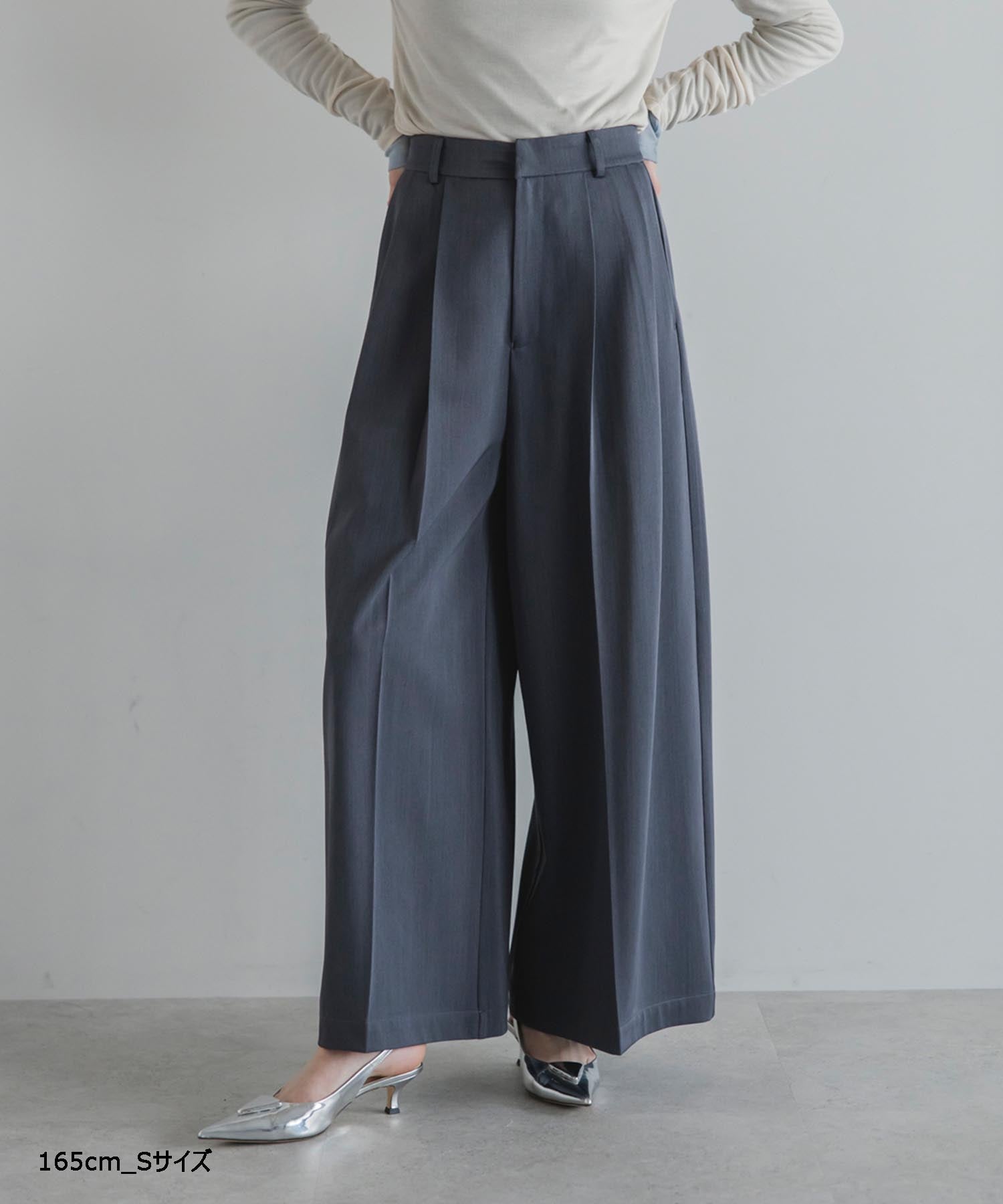 【Wrinkle Prevention】Comfort Line Wide Tuck Pants