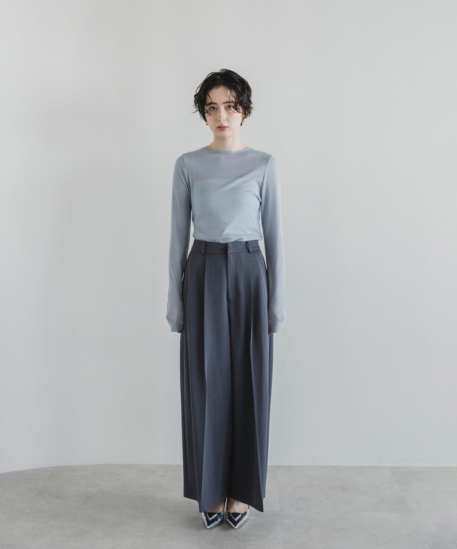 【Wrinkle Prevention】Comfort Line Wide Tuck Pants