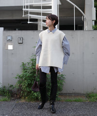 【Layerable】Wool Side Slit Middle Vest