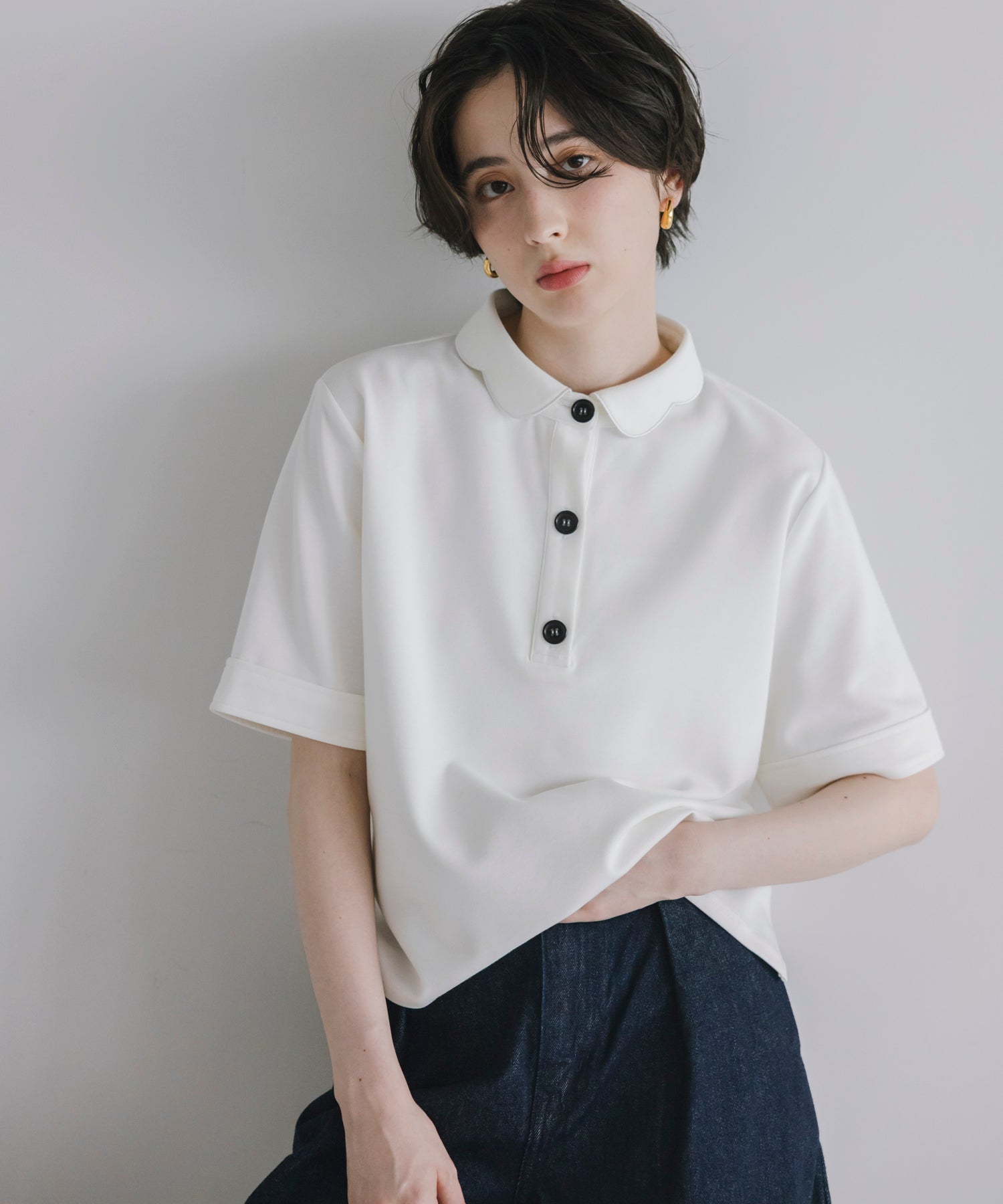 【Multi-Function】Scallop Collar Polo Tops