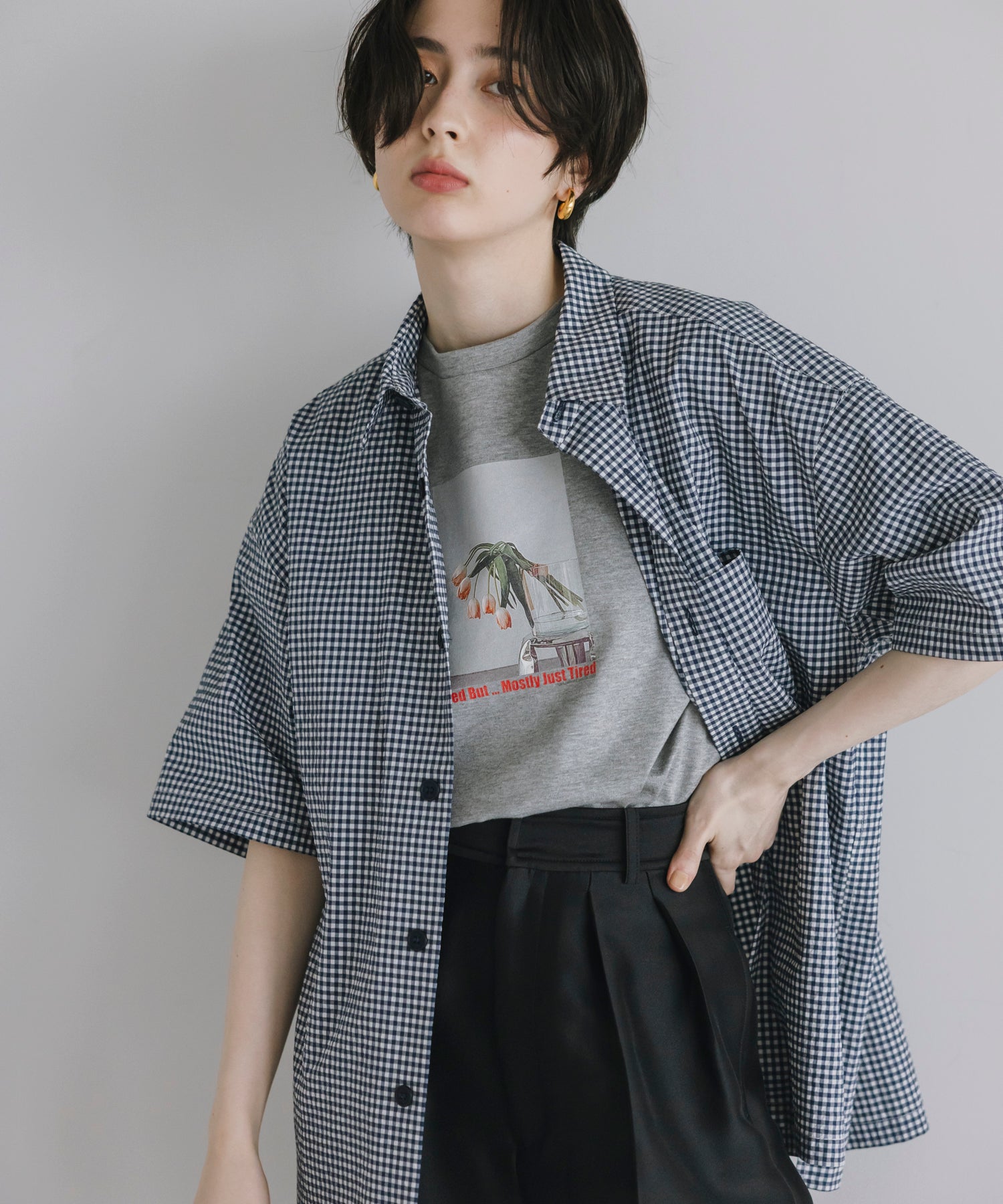 【Assorted Fabrics】Relaxed Boxy Half-Sleeve Shirt