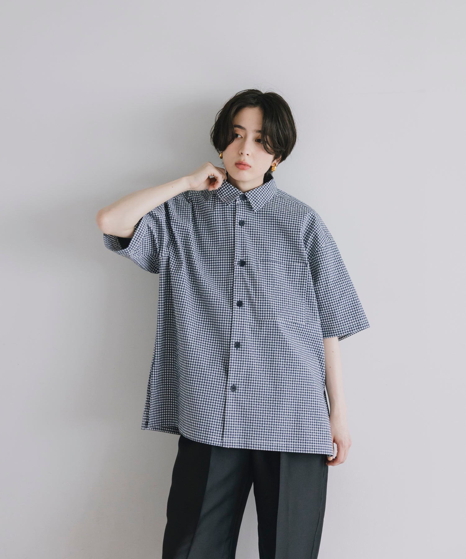 【Assorted Fabrics】Relaxed Boxy Half-Sleeve Shirt