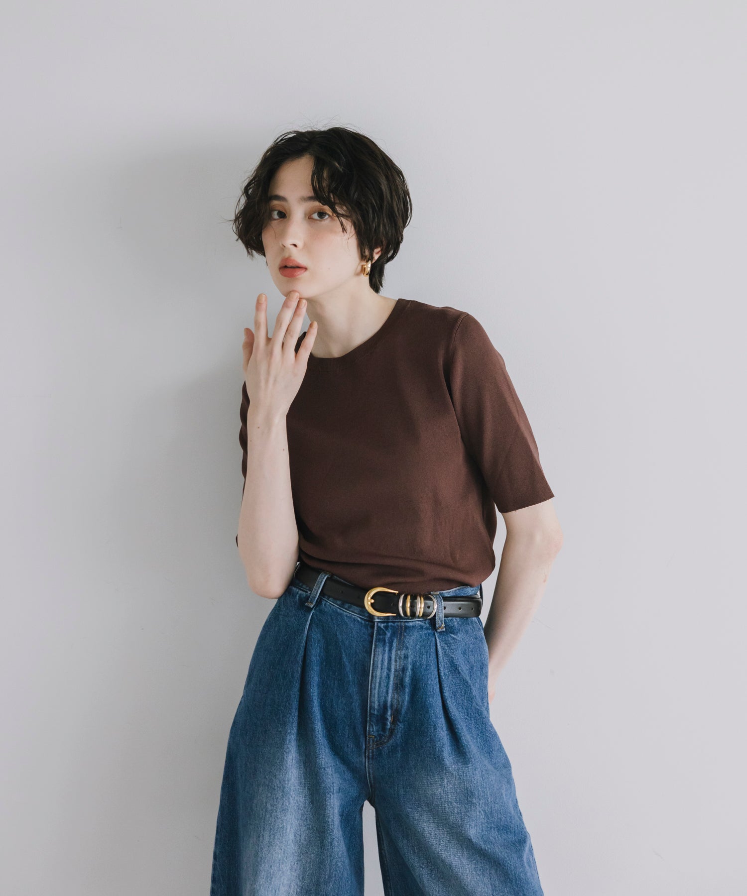 Cool-Touch】Basic Half Sleeve Knit 接触冷感｜ハーフスリーブ ニット