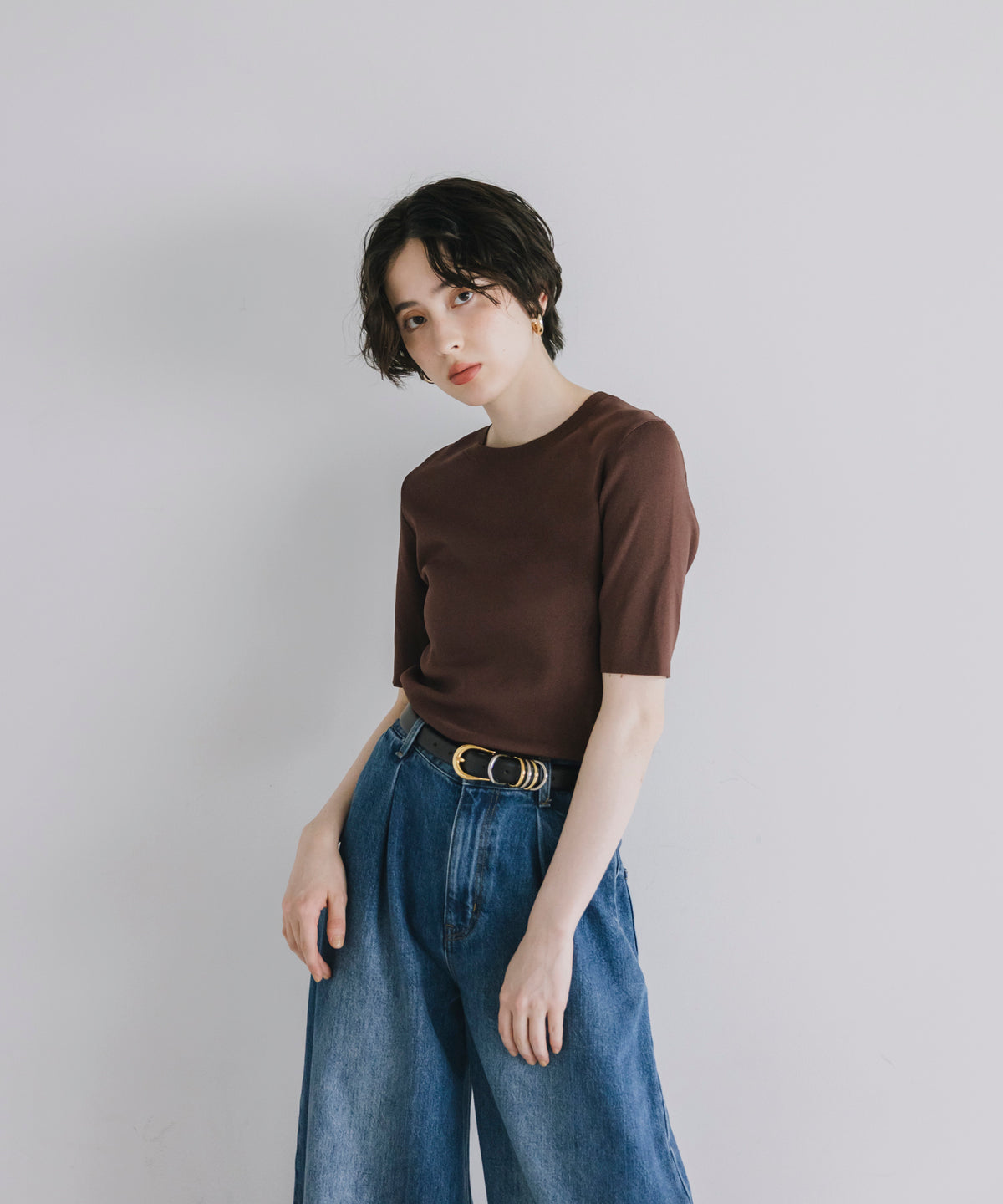 【Cool-Touch】Basic Half Sleeve Knit