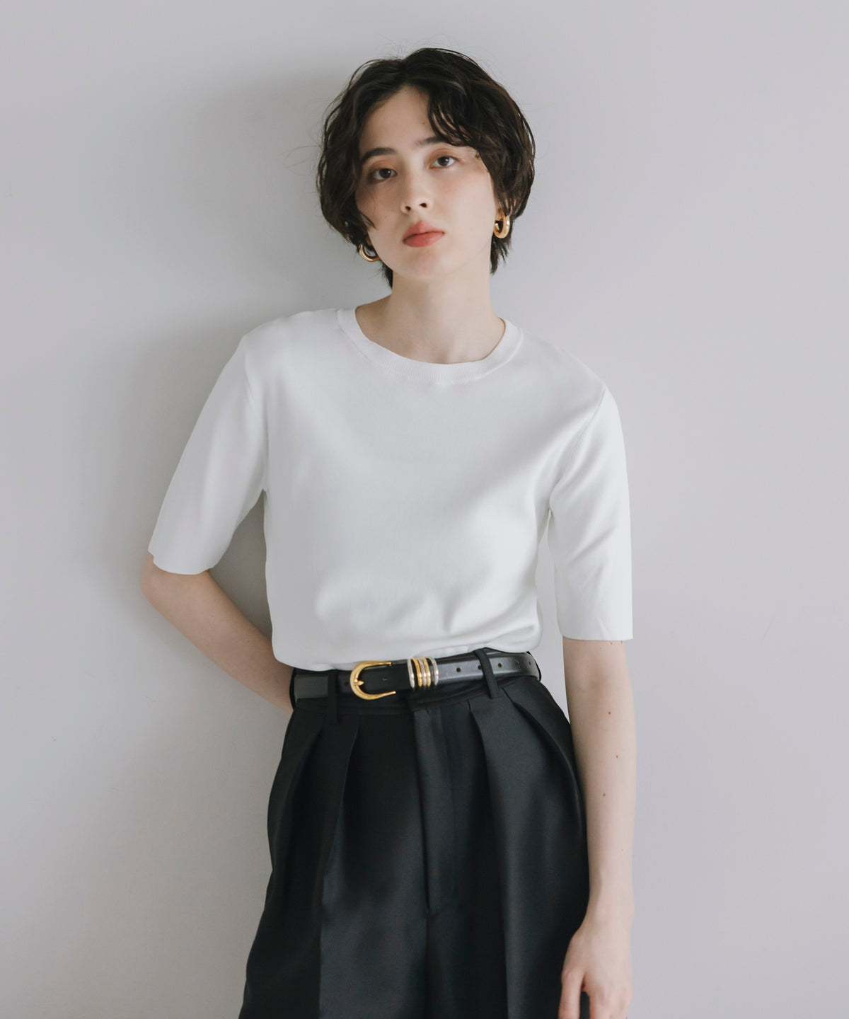 【Cool-Touch】Basic Half Sleeve Knit