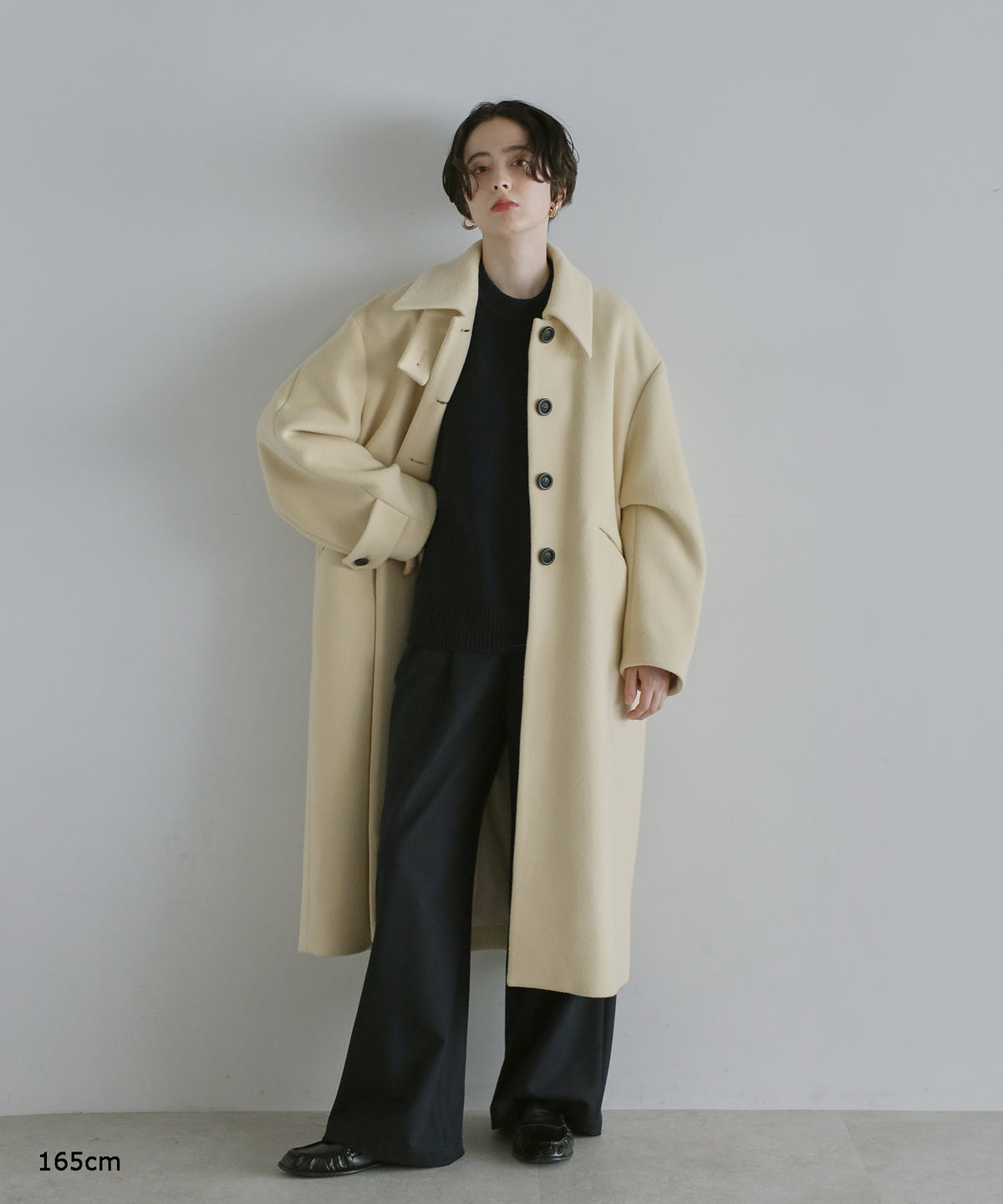 【Premium Texture】2Way Stand Collar Long Coat