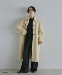 【Premium Texture】2Way Stand Collar Long Coat
