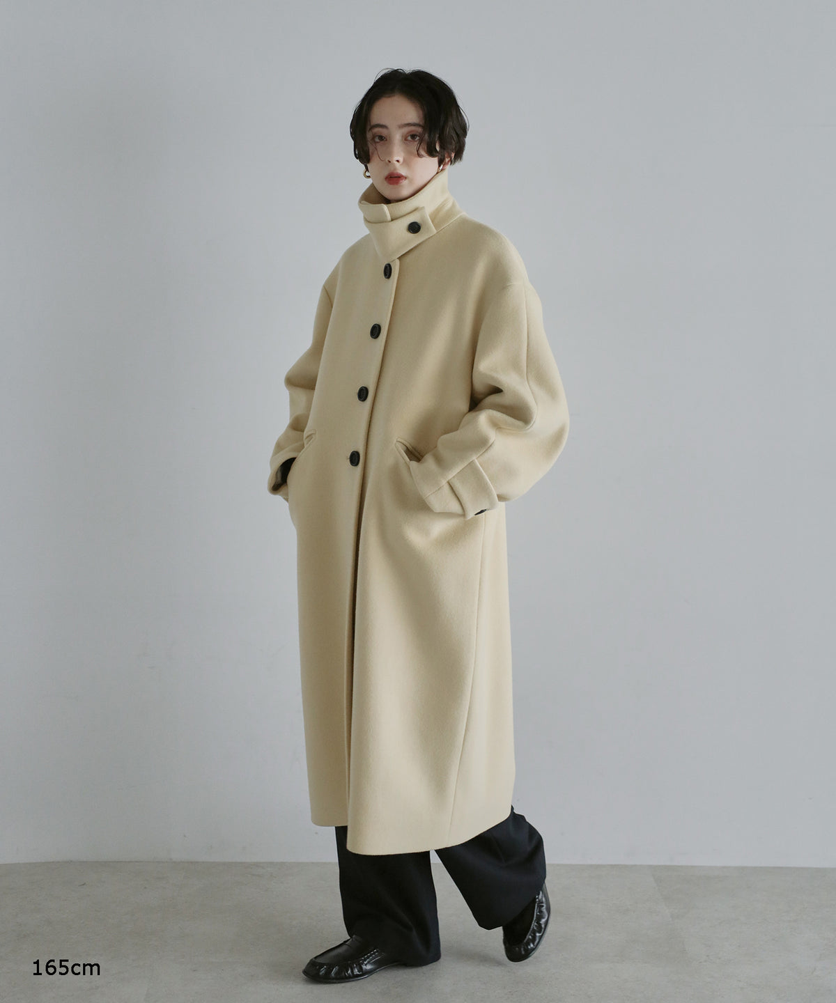 【Premium Texture】2Way Stand Collar Long Coat
