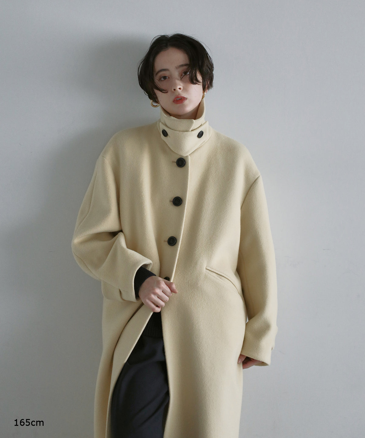 【Premium Texture】2Way Stand Collar Long Coat
