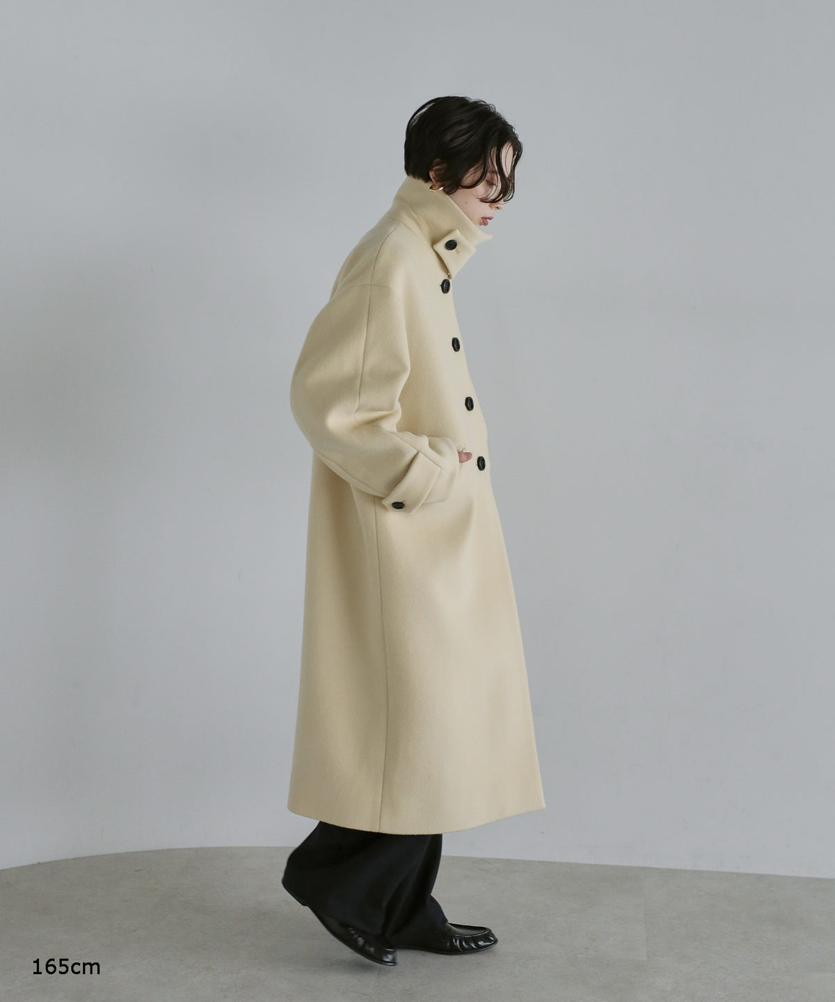 【Premium Texture】2Way Stand Collar Long Coat