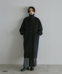 【Premium Texture】2Way Stand Collar Long Coat