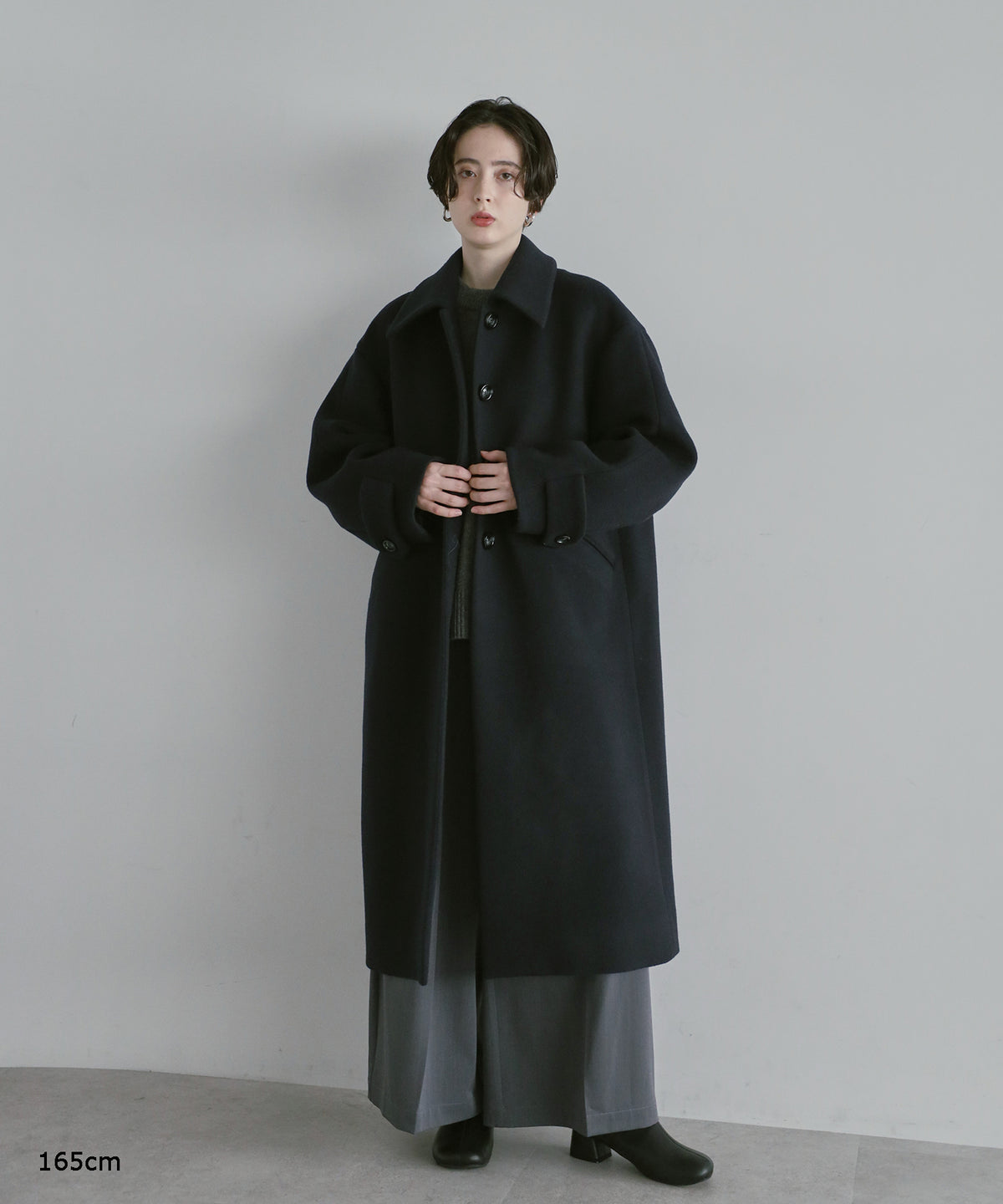 【Premium Texture】2Way Stand Collar Long Coat